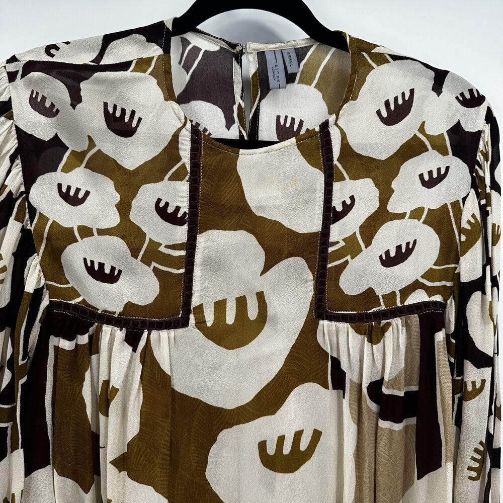 Blank London Blouse Womens XS Brown White Floral Long Sleeve Boho Top Neutral - Picture 3 of 14